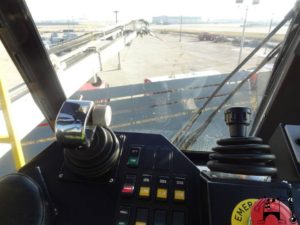 Inside the bucket of the de-icing truck at Chicago's ORD airport.