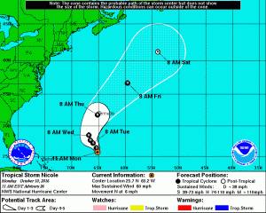 Afternoon forecast track update on Tropical Storm Nicole