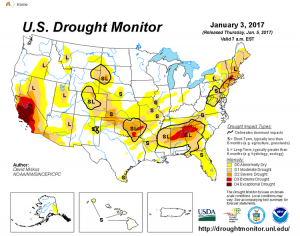 The U.S. Drought Monitor is produced through a partnership between the National Drought Mitigation Center at the University of Nebraska-Lincoln, the United States Department of Agriculture, and the National Oceanic and Atmospheric Administration.