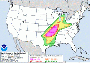 National Weather Service's Weather Prediction Center has released this map showing where there is a high risk of excessive rainfall.