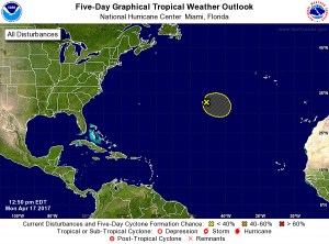 The National Hurricane Center is monitoring a disturbance for possible growth over the central Atlantic. Image: National Hurricane Center