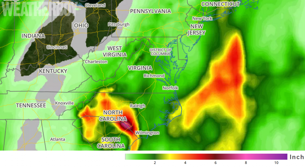 Heavy rain is expected to fall over the east coast this week. Map: Weatherboy.com