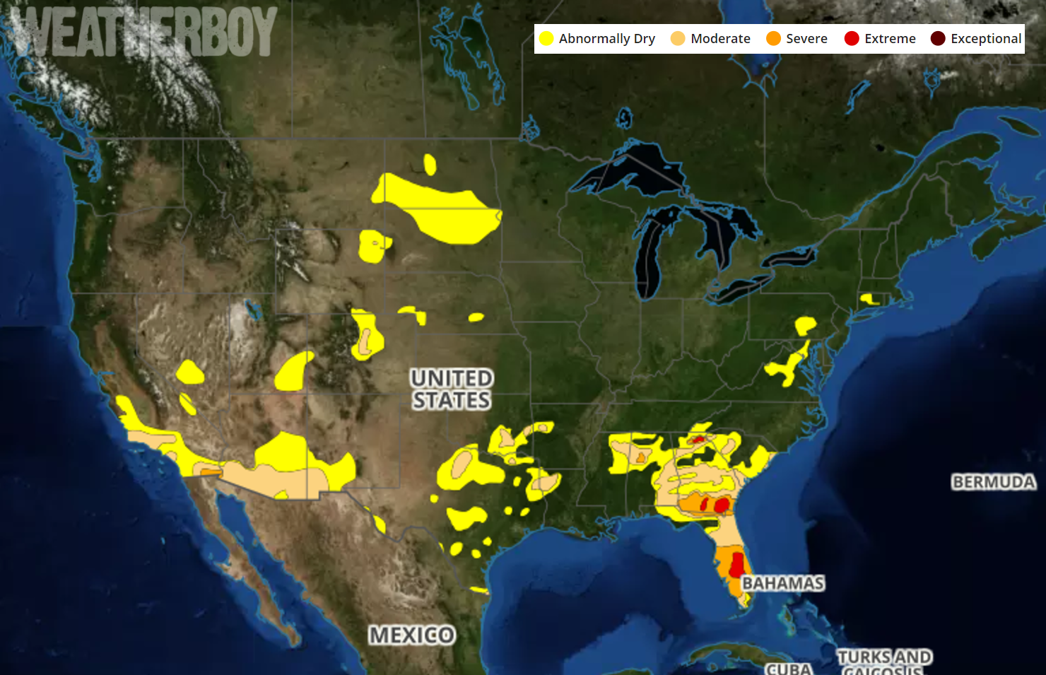 Current Drought Monitor Map, as shown on Weatherboy.com