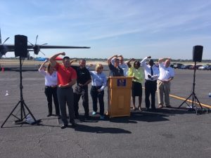 Dr. Rick Knabb, center, joins other Hurricane Hunter Tour speakers and experts to show they are "Hurricane Strong" before the arrival of the hurricane season. The Atlantic Hurricane Season begins on June 1. Photograph: Weatherboy