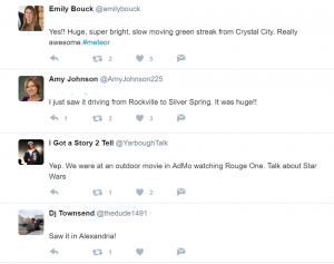 Twitter users shared their experience of watching the fireball streak through the night sky over the Mid Atlantic.