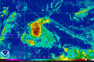 Latest colorized satellite view of Tropical Storm Don.  Image: NOAA