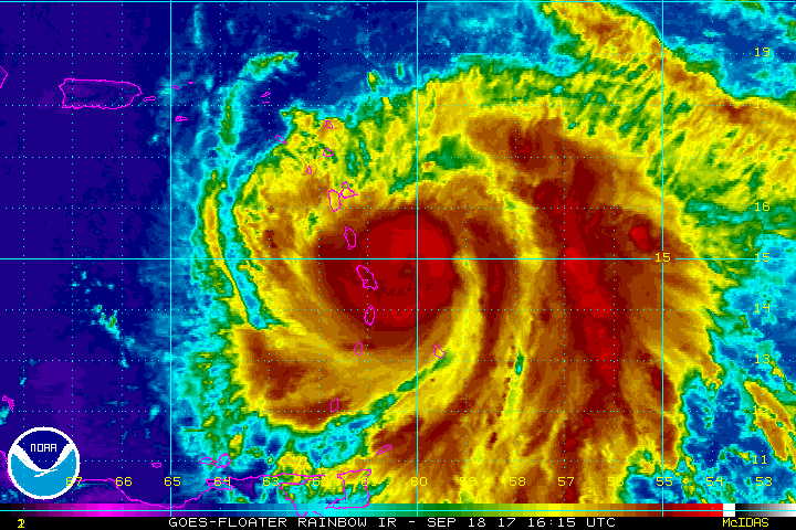Major Hurricane Maria is now a Category 5 hurricane.  Image: NOAA