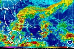 A system in the Caribbean may develop over time. Should it become the next named tropical cyclone of the 2017 Atlantic hurricane season, it would be called Nate. Image: NOAA