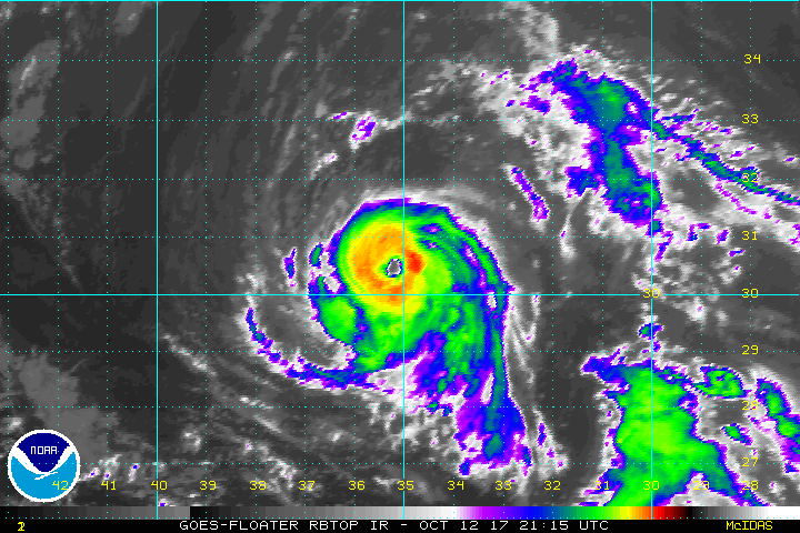 Latest satellite loop of record-setting Hurricane Ophelia.  Image: NOAA