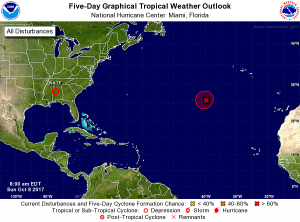While Nate weakens over the US, another system is being monitored over the central Atlantic Ocean for potential development. Image: NHC