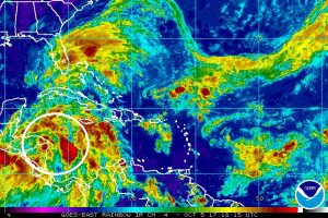 Latest satellite image of the Caribbean with Nate circled. Image: NOAA