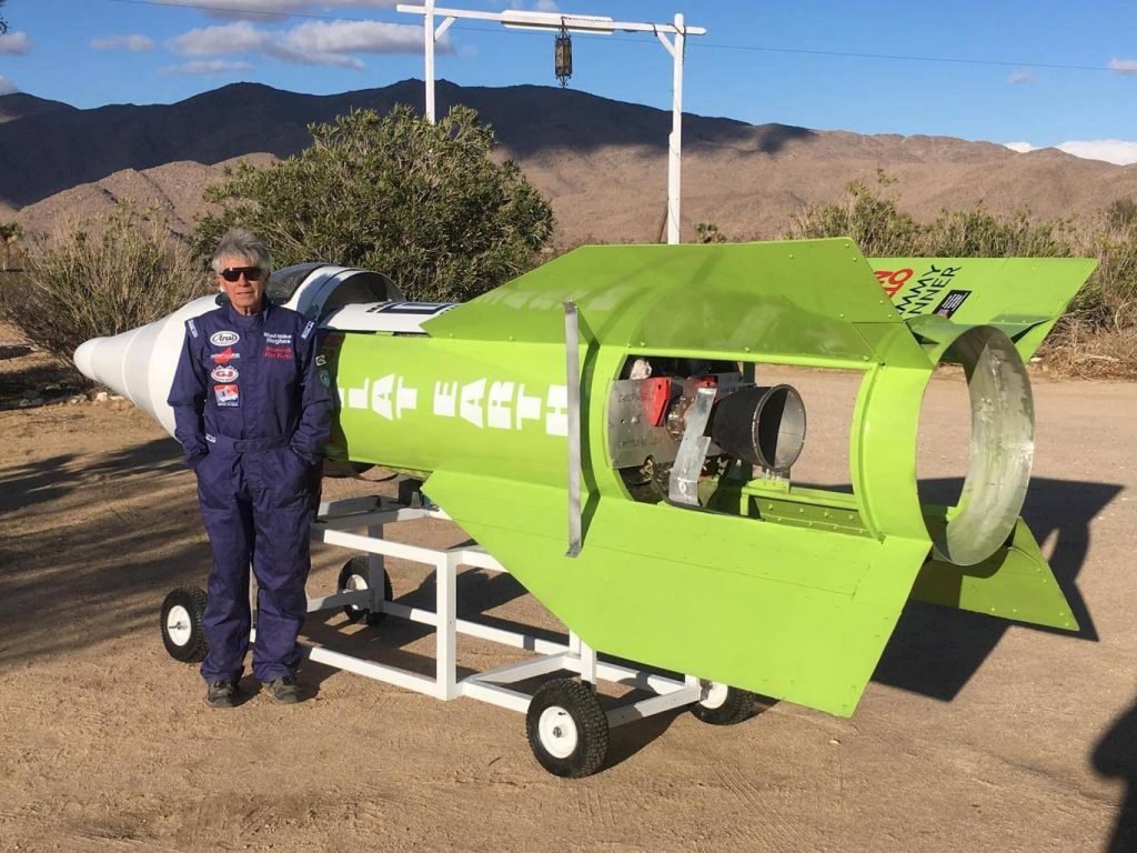 "Mad" Mike Hughes stands next to a new rocket he plans to launch on February 3, 2018. Photograph: Mad Mike Hughes