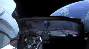 "Don't Panic", a tribute to the "Hitchhiker's Guide to the Galaxy", appears on the center console of the space-bound car. Image: SpaceX