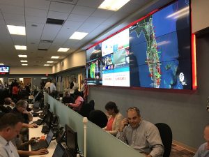 FPL Operations Center during the annual storm drill. Hurricane Colbat is the simulated storm moving across the state. Image: Weatherboy