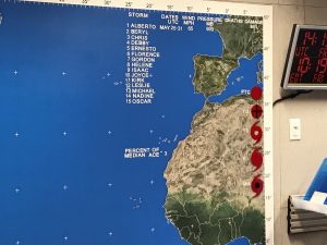 Alberto statistics are listed for the preseason storm with the other 2018 Atlantic Storm names listed below on the National Hurricane Center tracking map. Photograph: Weatherboy