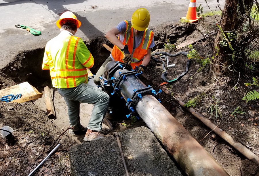 Park facilities and maintenance staff work on damaged water lines inside Hawaii Volcanoes National Park. Image: Hawaii Volcanoes National Park
