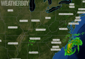 Current RADAR shows heavy bands associated with Florence still off-shore at this hour. Image: weatherboy.com