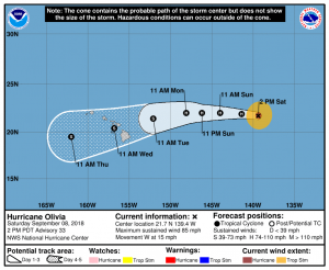 Latest official forecast track for Hurricane Olivia.  Image: NHC
