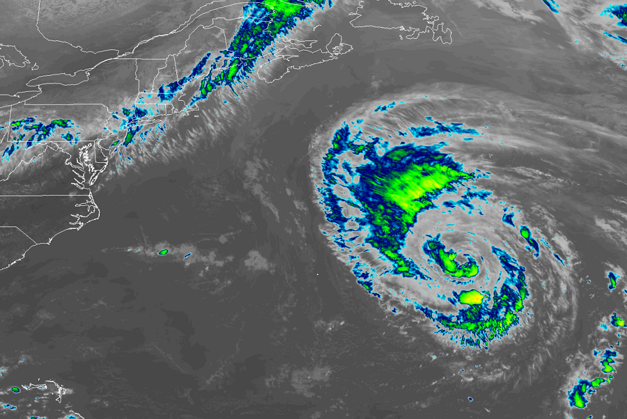 Current satellite image shows a large cloud shield associated with Hurricane Leslie well off the U.S. East Coast. Image: NOAA