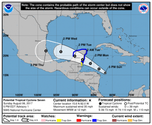 Potential Tropical Cylone Seven could become Tropical Storm Franklin on Monday. Map: National Hurricane Center