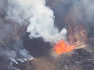 Lava shoots up more than 200 feet into the air from an erupting fissure in the Eastern Rift Zone of Kilauea Volcano on Hawaii's Big Island. The site of this erupting vent was a quiet residential community just weeks ago. Photograph: Weatherboy