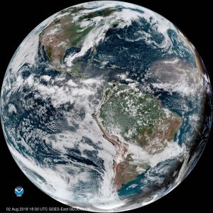 The latest view of Earth from the GOES-East satellite shows a very quite Atlantic hurricane basin with no storms nor sign of any forming. Image: NOAA