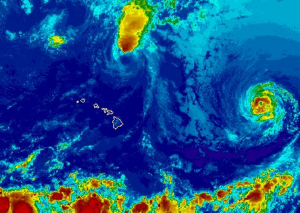 Latest satellite view of Hurricane Olivia as it approaches Hawaii. What's left of Hurricane Norman is just north of Hawaii. Image: NOAA