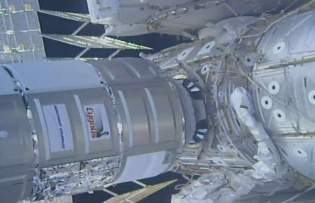 Cygnus is docked at the International Space Station today, bringing thousands of pounds of science and supplies to it, including a Zero G Oven. Image: NASA