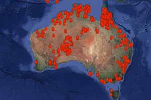 Current fires burning in Australia as of Christmas morning. Image: MyFireWatch