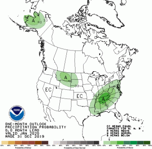 The NOAA outlook suggests portions of the eastern United States will see more precipitation than normal. Image: NOAA