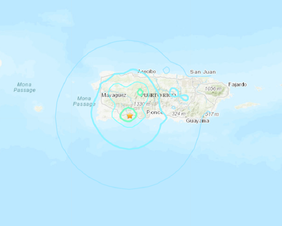 A strong 5.0 earthquake has struck Puerto Rico again.  More than 2,000 earthquakes have hit Puerto Rico since the end of December.  Image: USGS