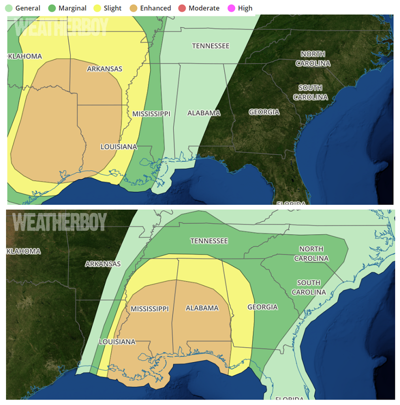 A severe weather outbreak is expected in the next 24-48 hours. Image: weatherboy.com
