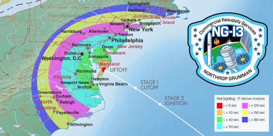 When launch occurs of the Antares rocket, it should be visible across a large part of the Mid Atlantic. Image: Northrop Grumman