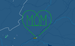 One pilot flew a path over Virginia with a special Mother's Day message. Image: FlightAware