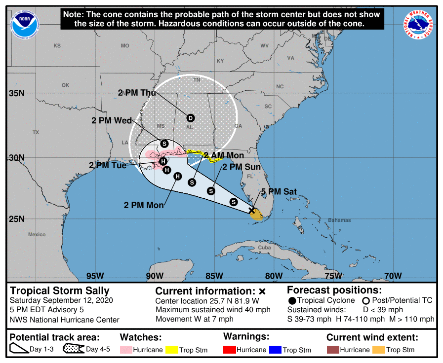 Latest official track for what'll be Hurricane Sally.  Image: NHC