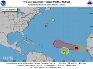 There are several areas of concern in the National Hurricane Center's latest Tropical Outlook. Image: NHC