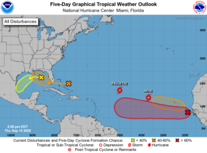 In the latest Tropical Outlook, the National Hurricane Center is tracking 6 systems. Image: NHC