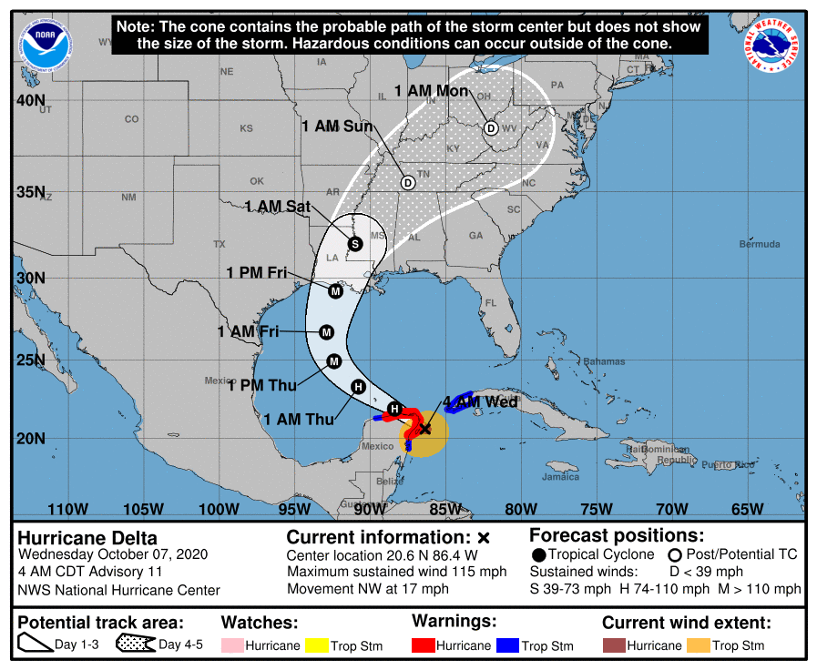 National Hurricane Center's latest forecast track for Delta. Image: NHC