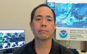 Kevin Kodama, Senior Service Hydrologist at the Honolulu Office of the National Weather Service, addresses media during their release of the Wet Season forecast. Image: Weatherboy