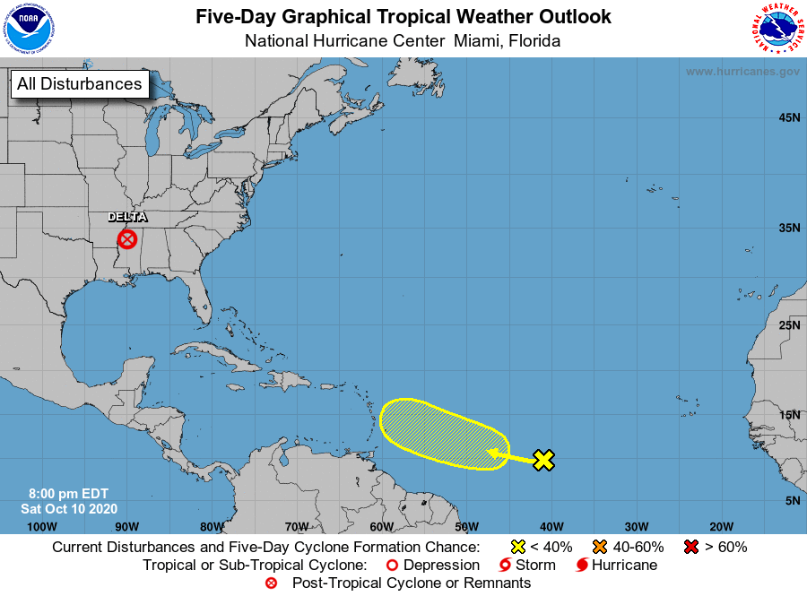 The National Hurricane Center continues to monitor a disturbance traveling across the Atlantic. Image: NHC