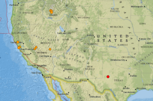 Earthquakes have been detected in California and Texas today. Image: USGS