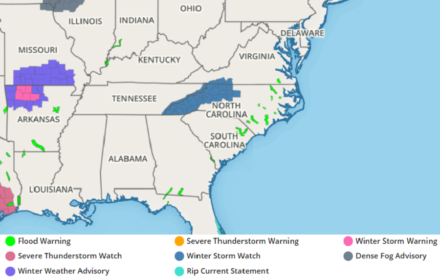 Winter Storm Watches are up for portions of North Carolina and Virginia.  Image: weatherboy.com