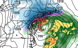 Yesterday's ECMWF forecast model suggested that the northeast would be impacted by a very significant winter storm again this weekend. Image: pivotalweather.com