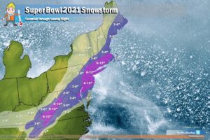 Up to 6-12" of snow could fall south of Boston, and in and around the New York City and Philadelphia metro areas. Image: Weatherboy