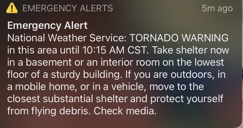 This emergency alert appeared on many people's phones today. Image: NWS